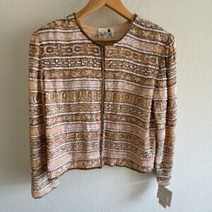 Nina Piccalino NEW Sequin Beaded Jacket Peach Bronze Vintage 90s Size 14